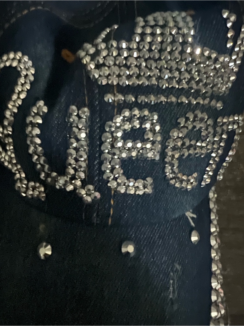 Embellished Dark Blue Women’s Jeans with Rhinestone Logo